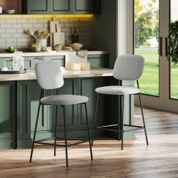 Baarituoli setti 2 kpl, samettiverhoilu ja teräsjalat, 45 x 49 x 102 cm, vaaleanharmaa