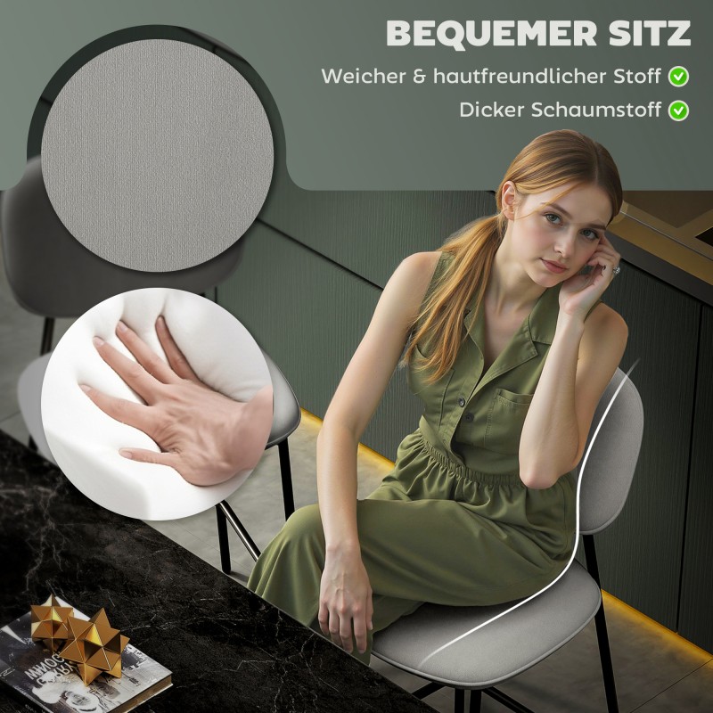 Baarituoli setti 2 kpl, samettiverhoilu ja teräsjalat, 45 x 49 x 102 cm, vaaleanharmaa