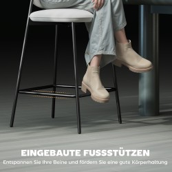 Baarituoli setti 2 kpl, samettiverhoilu ja teräsjalat, 45 x 49 x 102 cm, vaaleanharmaa