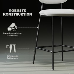 Baarituoli setti 2 kpl, samettiverhoilu ja teräsjalat, 45 x 49 x 102 cm, vaaleanharmaa