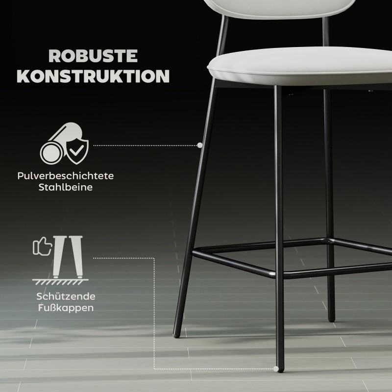 Baarituoli setti 2 kpl, samettiverhoilu ja teräsjalat, 45 x 49 x 102 cm, vaaleanharmaa