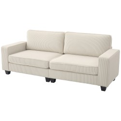 3 istuttava sohva cord kankaalla jousitettu istuin 227x84x87 cm cremevalkoinen