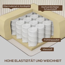 3-istuttava sohva cord-kankaalla, jousitettu istuin, 227x84x87 cm, cremevalkoinen