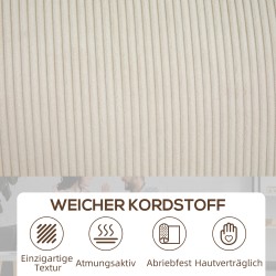 3-istuttava sohva cord-kankaalla, jousitettu istuin, 227x84x87 cm, cremevalkoinen