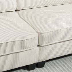 3-istuttava sohva cord-kankaalla, jousitettu istuin, 227x84x87 cm, cremevalkoinen