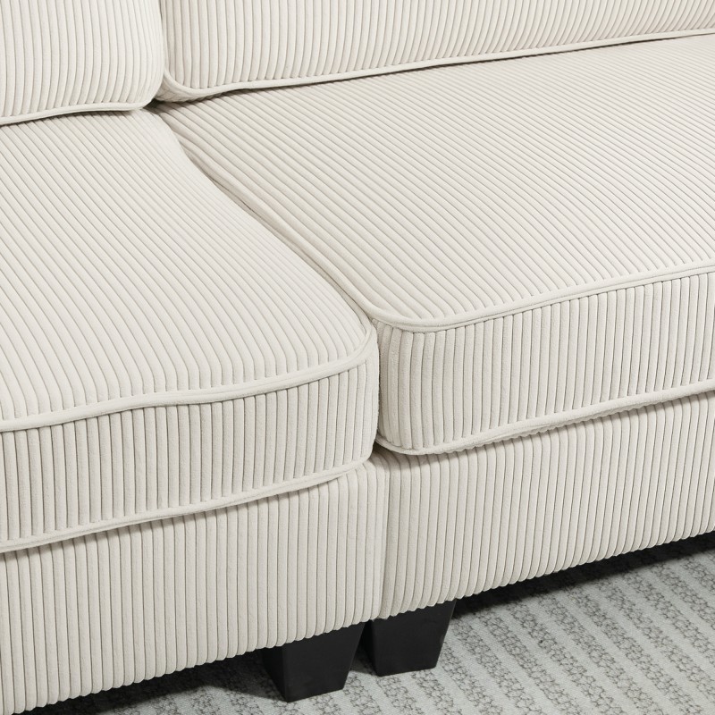 3-istuttava sohva cord-kankaalla, jousitettu istuin, 227x84x87 cm, cremevalkoinen