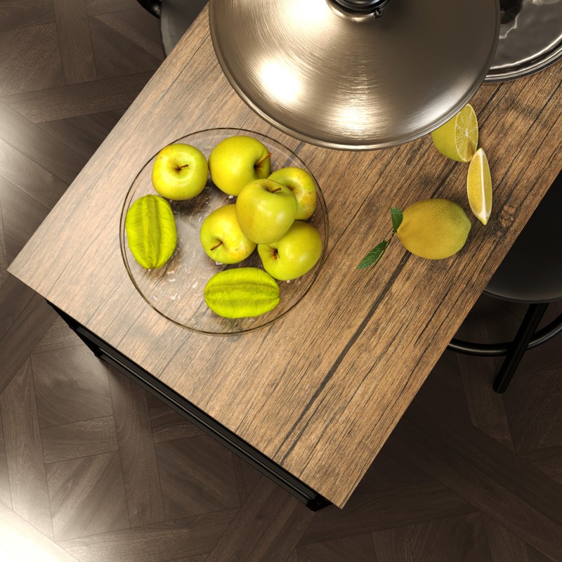 Baariryhmä keittiöön, 3-osainen pöytä ja 2 tuolia, MDF ja teräs, tammi/musta