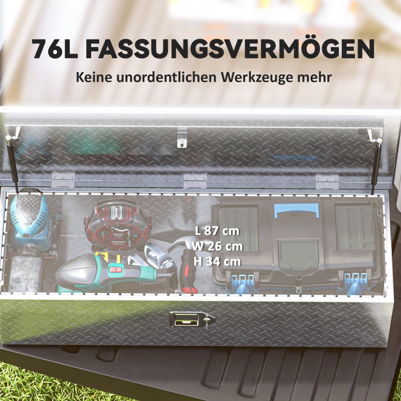 Alumiininen säilytyslaatikko työkaluille, lukittava, sivukahvat, 99 x 33 x 25,5 cm, hopea