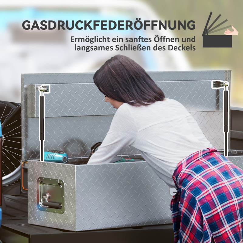 Alumiininen säilytyslaatikko työkaluille, lukittava, sivukahvat, 99 x 33 x 25,5 cm, hopea