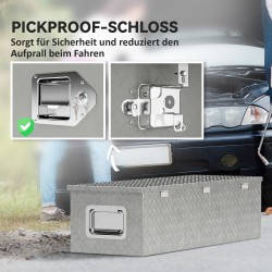 Alumiininen säilytyslaatikko työkaluille, lukittava, sivukahvat, 99 x 33 x 25,5 cm, hopea