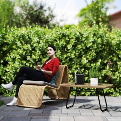 Polyrottinkinen ulkopöytä lasikannella 90 x 50 x 45 cm, luonnonpuun sävy