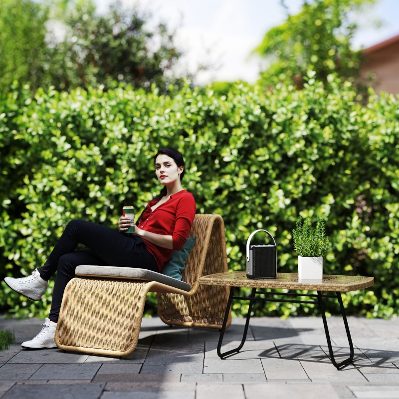 Polyrottinkinen ulkopöytä lasikannella 90 x 50 x 45 cm, luonnonpuun sävy