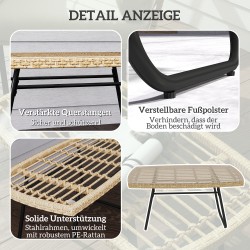 Polyrottinkinen ulkopöytä lasikannella 90 x 50 x 45 cm, luonnonpuun sävy