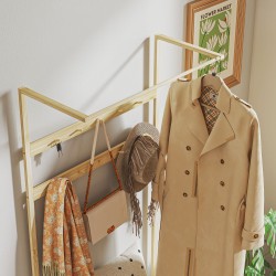 Naulakko istuimella ja kenkähyllyllä, bambu, vaatetanko ja 10 koukkua, luonnonväri, 73,5 x 34 x 171 cm