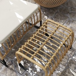 Rottinkityylinen ulkolepotuoli jalkatuella, teräsrunko, tyyny, 65 x 93 x 80 cm, creme/natur/schwarz