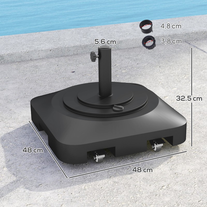 Aurinkovarjon jalka puutarhaan, täytettävä muovi, pyörillä, 48 x 48 x 32,5 cm, musta