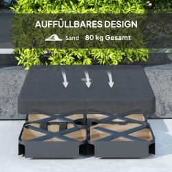 Aurinkovarjon jalustan lisäpainot, täytettävä muovi, 4 osaa, 89 x 89 x 10,5 cm, musta