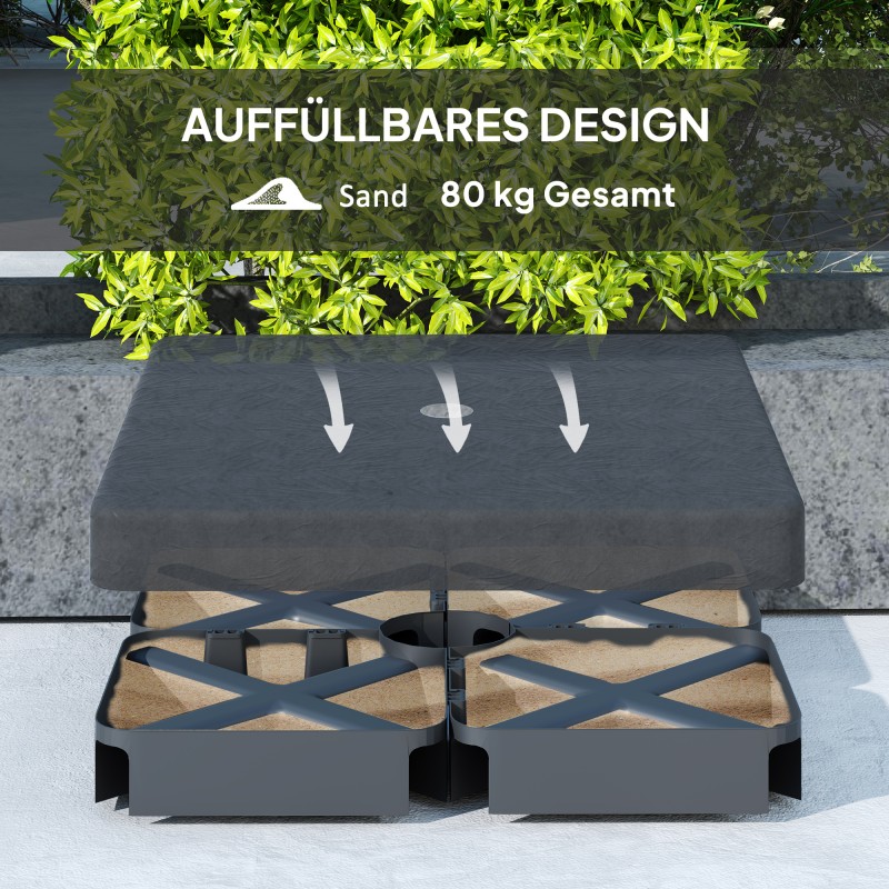 Aurinkovarjon jalustan lisäpainot, täytettävä muovi, 4 osaa, 89 x 89 x 10,5 cm, musta