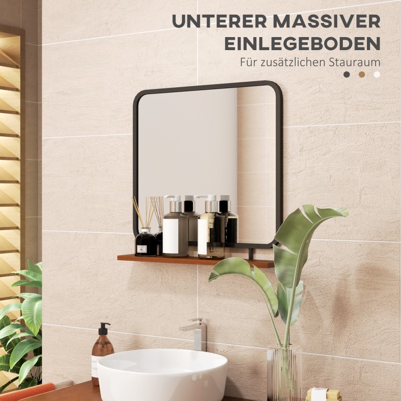 Seinäpeili hyllyllä, vintage-tyyli, metalli ja paulownia-puu, 55 x 55,5 cm, musta/puu