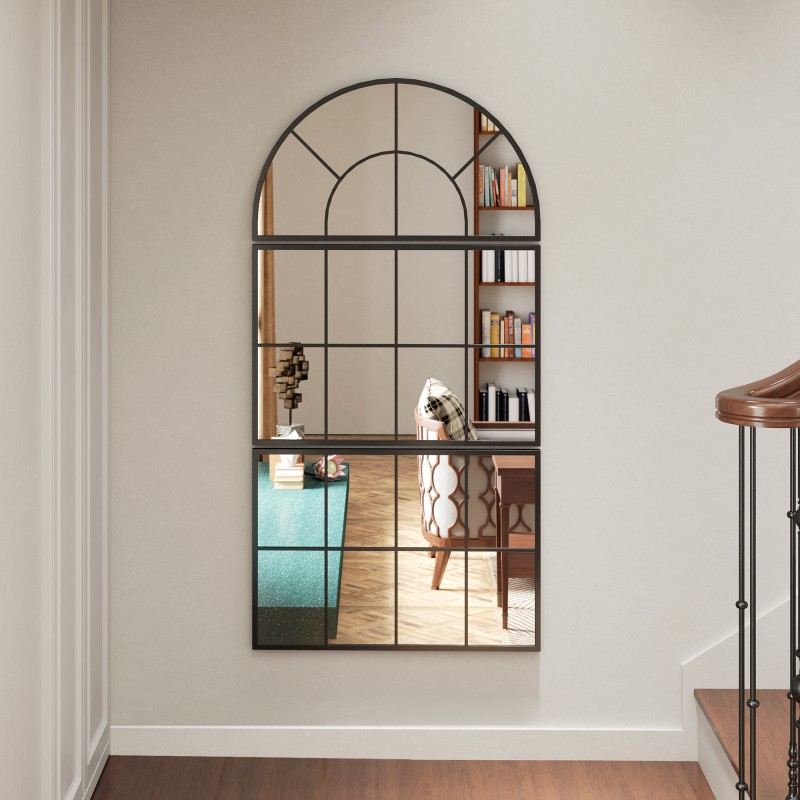 Seinäpeili ikkunamallinen 3‑osainen metallikehys 76 x 53 cm musta