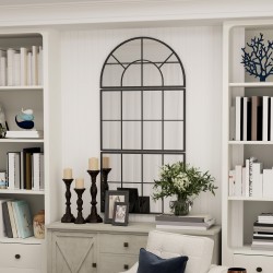 Seinäpeili ikkunamallinen 3‑osainen metallikehys 76 x 53 cm musta