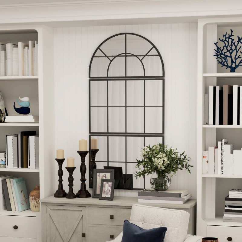 Seinäpeili ikkunamallinen 3‑osainen metallikehys 76 x 53 cm musta