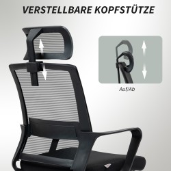 Työtuoli kotitoimistoon, verkkoselkänoja ja säädettävä niskatuki, keinutoiminto, musta