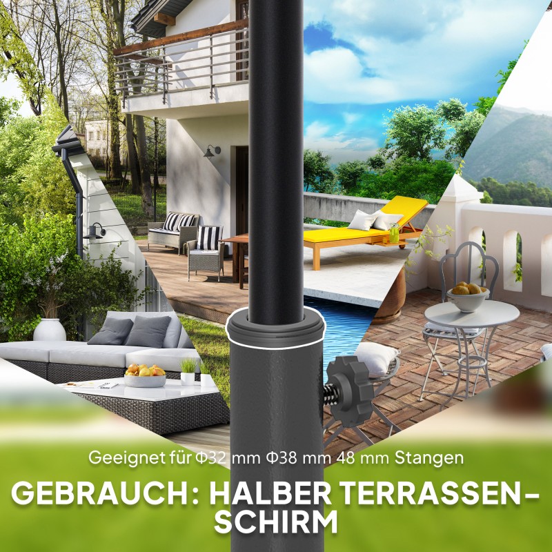 Aurinkovarjon jalusta puolikas betonitäytteinen 9 kg ulkokäyttöön, halkaisija 32/38/48 mm, musta