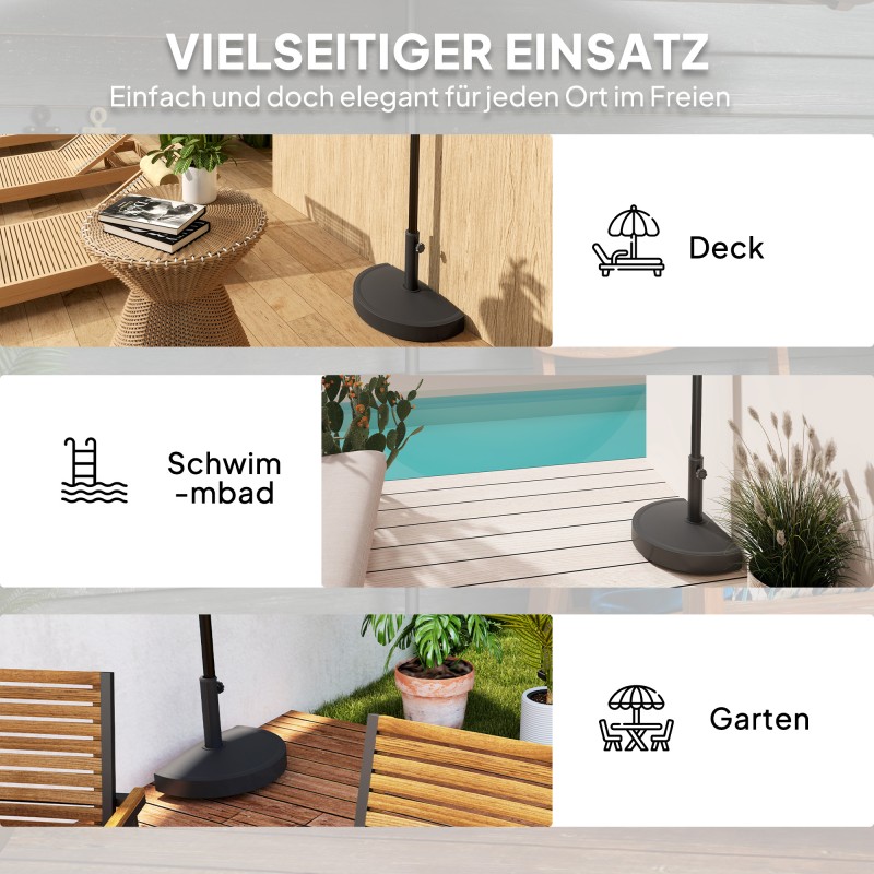 Aurinkovarjon jalusta puolikas betonitäytteinen 9 kg ulkokäyttöön, halkaisija 32/38/48 mm, musta