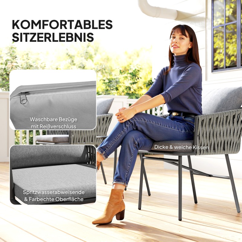 Ulkokalustesetti 3-osainen, 2 tuolia ja pöytä, muovirottinki ja teräs, harmaa