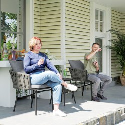 Ulkokalustesetti 3-osainen, 2 tuolia ja pöytä, muovirottinki ja teräs, harmaa