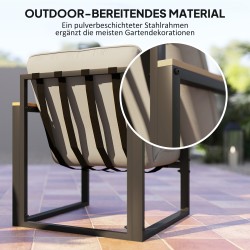 Puutarhan oleskeluryhmä 4 hengelle teräsrunko 2 hengen sohva 2 nojatuolia pöytä vaaleanharmaa/musta