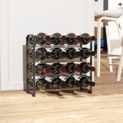 Viiniteline 4 tasoa metallia 16 pullolle musta, vapaasti seisova