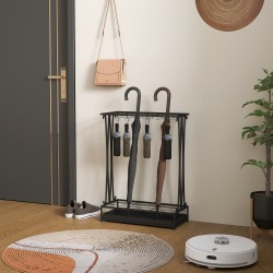 Sateenvarjoteline terästä 21 paikalla ja 24 koukulla, irrotettava tippuvesiallas, musta