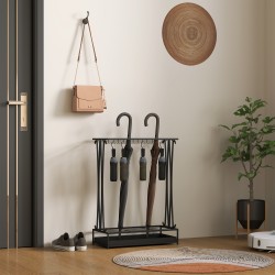 Sateenvarjoteline terästä 21 paikalla ja 24 koukulla, irrotettava tippuvesiallas, musta