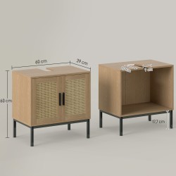 Boho-allaskaappi kylpyhuoneeseen, rottinkielementit, U-aukko, 60 x 39 x 60 cm, tammen sävy