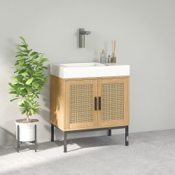 Boho-allaskaappi kylpyhuoneeseen, rottinkielementit, U-aukko, 60 x 39 x 60 cm, tammen sävy