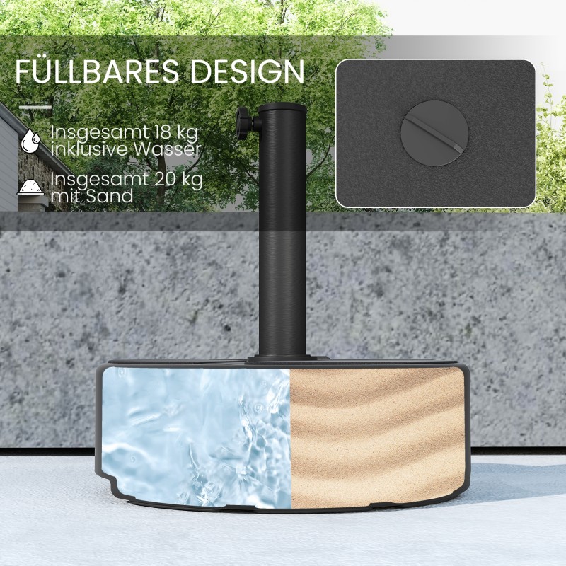 Täytettävä aurinkovarjon jalusta ulkokäyttöön, HDPE, max 20 kg, pyöreä, musta