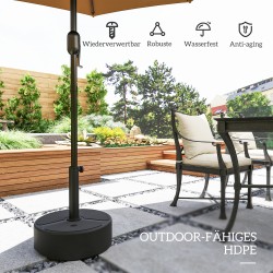 Täytettävä aurinkovarjon jalusta ulkokäyttöön, HDPE, max 20 kg, pyöreä, musta