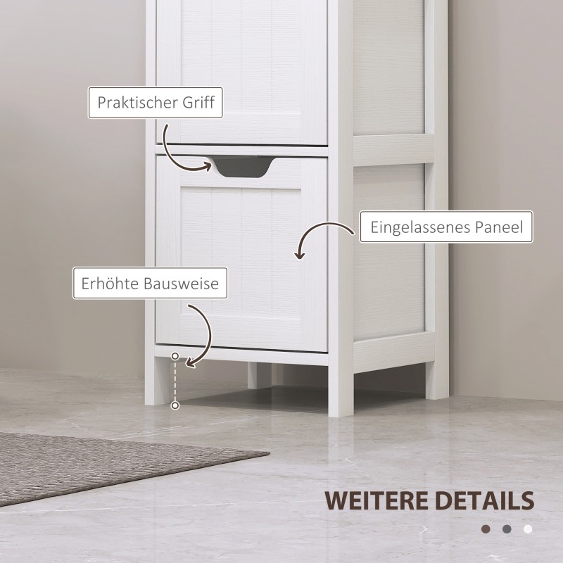 Kylpyhuonekaappi 30x30x142,4 cm, MDF, 2 avointa hyllyä ja 3 laatikkoa, valkoinen