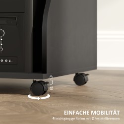 Työpöytä pyörillä tietokoneelle, säilytystilalla, lastulevyä, 80 x 48 x 75 cm, musta