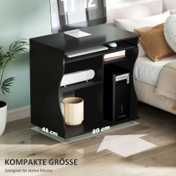 Työpöytä pyörillä tietokoneelle, säilytystilalla, lastulevyä, 80 x 48 x 75 cm, musta