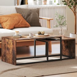 Sohvapöytäsarja 2 osaa, lastulevy ja metalli, 90 x 48 x 42 cm ja 59 x 42 x 36 cm, musta/ruskea