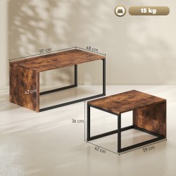 Sohvapöytäsarja 2 osaa, lastulevy ja metalli, 90 x 48 x 42 cm ja 59 x 42 x 36 cm, musta/ruskea