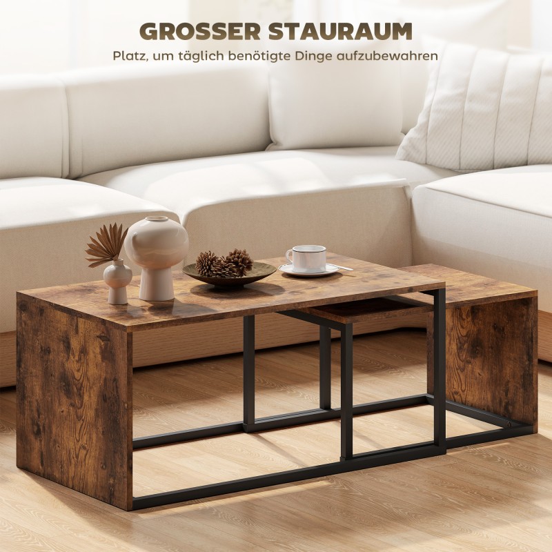 Sohvapöytäsarja 2 osaa, lastulevy ja metalli, 90 x 48 x 42 cm ja 59 x 42 x 36 cm, musta/ruskea