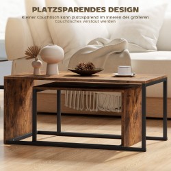 Sohvapöytäsarja 2 osaa, lastulevy ja metalli, 90 x 48 x 42 cm ja 59 x 42 x 36 cm, musta/ruskea