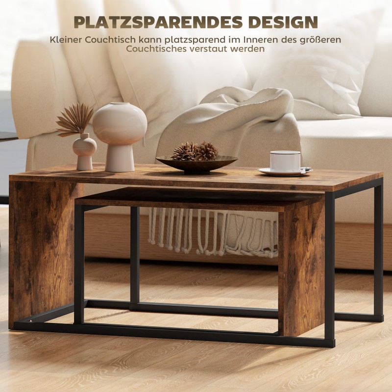 Sohvapöytäsarja 2 osaa, lastulevy ja metalli, 90 x 48 x 42 cm ja 59 x 42 x 36 cm, musta/ruskea