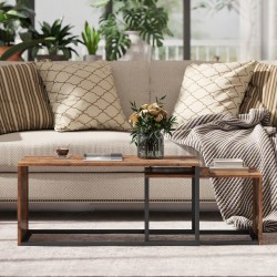 Sohvapöytäsarja 2 osaa, lastulevy ja metalli, 90 x 48 x 42 cm ja 59 x 42 x 36 cm, musta/ruskea