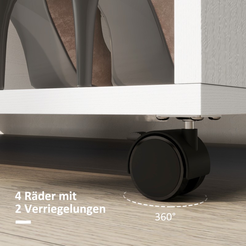 Avoin vaatekaappi pyörillä, lastulevy ja metalli, 80 x 40 x 128 cm, valkoinen