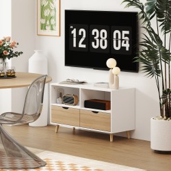 TV-taso laatikoilla ja avohyllyillä, lastulevy, 99 x 39 x 58 cm, valkoinen